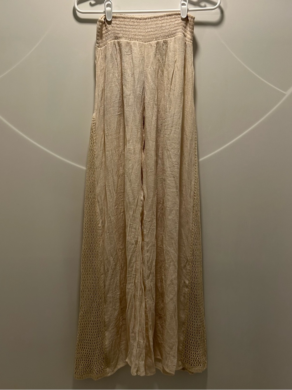 Elan Cream Wide Leg Pants with Crochet Side Panels